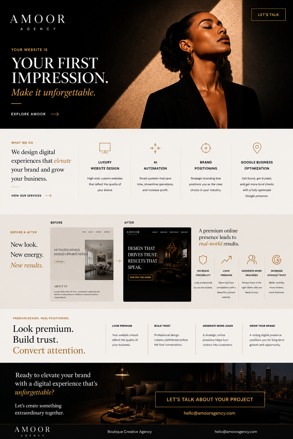 Amoor Agency luxury website homepage
